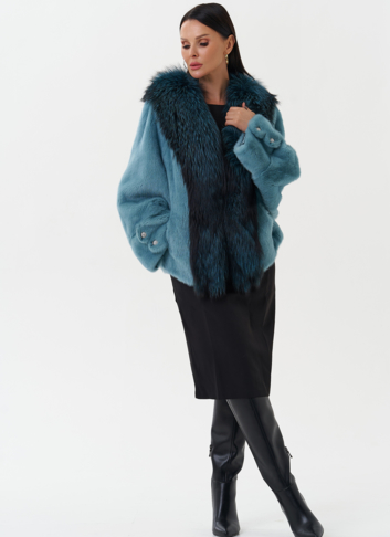 Короткая шуба из норки с мехом из чернобурки 