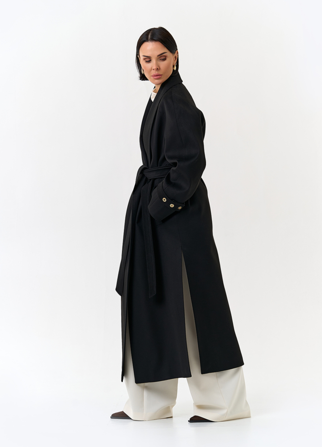 Женское длинное пальто с поясом модель № 32851 универмаг малина