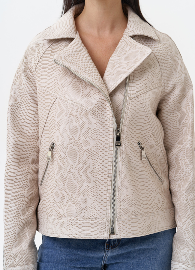 Светлая куртка из натуральной кожи с принтом змея модель № 4443 универмаг малина