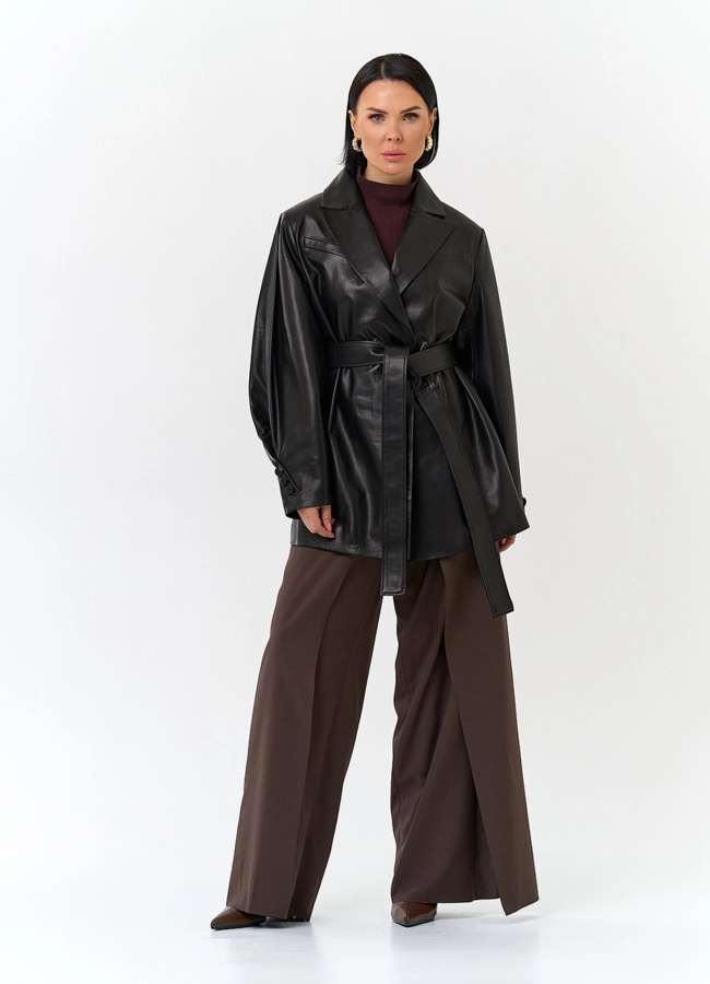 Жакет из натуральной кожи с поясом модель № 32885 в рассрочку