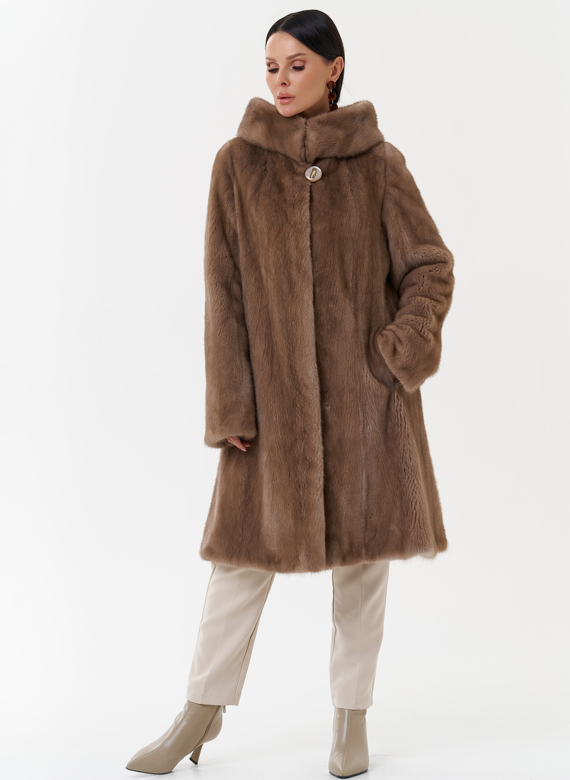 Норковая шуба балетка с капюшоном
