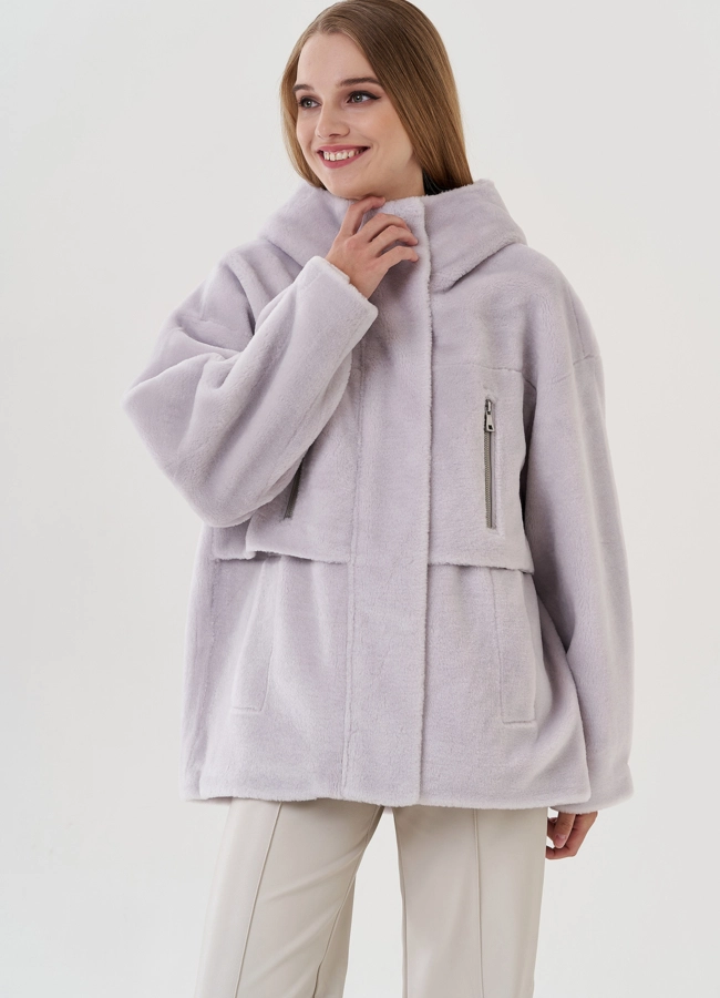 Полупальто женское с капюшоном модель № 25687 меха малина