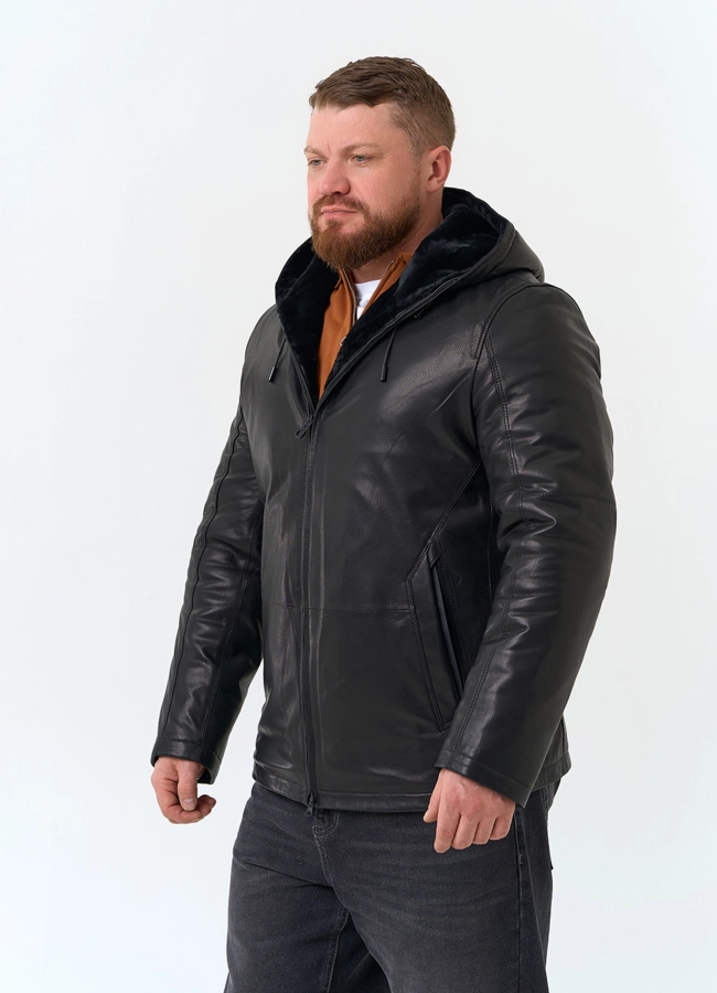 Мужская натуральная дубленка с капюшоном модель № 34426 универмаг малина фото