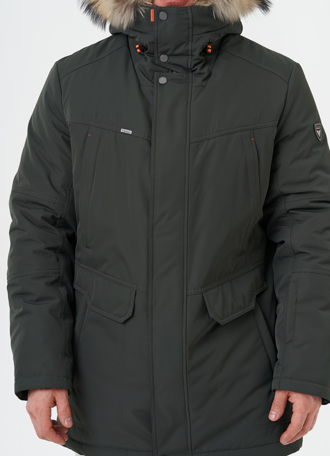 Пуховик с отделкой из меха енота модель № 28275 универмаг малина