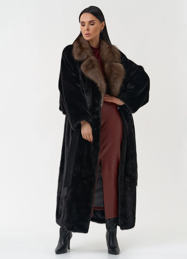Норковая шуба с английским воротником из меха куницы модель № 30482 в кредит