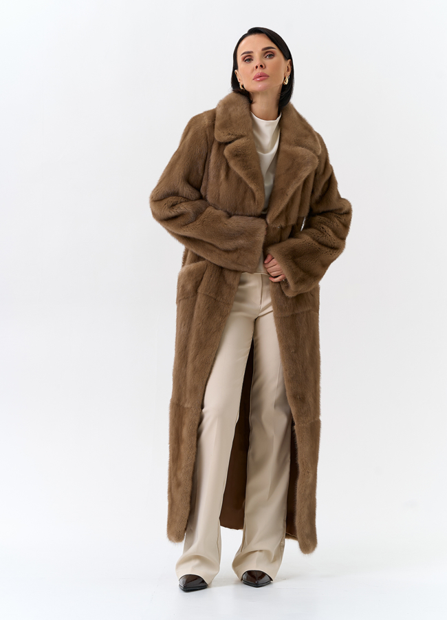 Длинная шуба из меха норки с английским воротником модель № 32067 универмаг малина