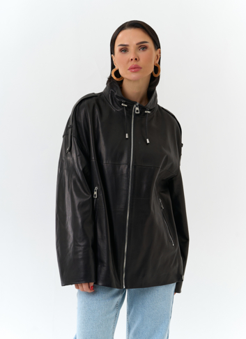 Куртка из натуральной кожи с воротником стойка