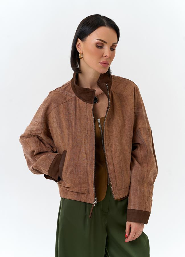 Женская двухсторонняя куртка из натуральной кожи модель № 32537 меха малина