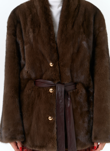 Шуба из меха норки с поясом