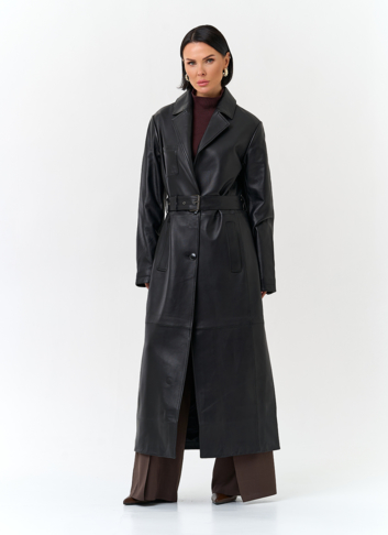 Женский длинный плащ из натуральной кожи