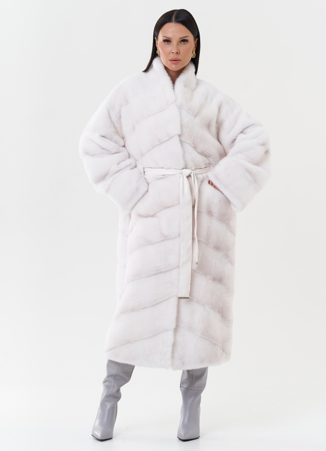 Шуба из меха норки с воротником шаль модель № 24833 меха малина