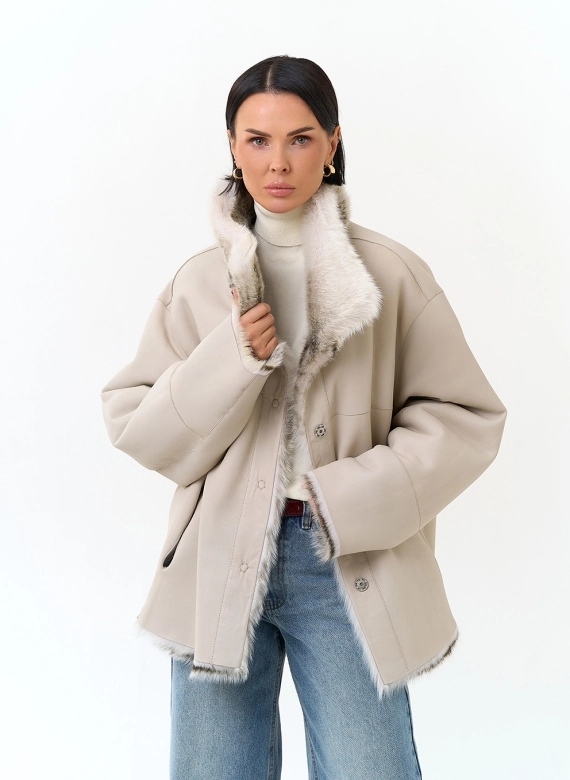 Дубленка двухсторонняя с поясом фото