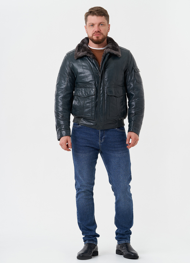 Утепленная куртка из натуральной кожи модель № 28091 в кредит