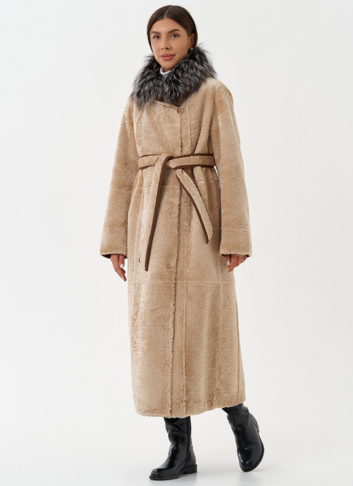 Двухсторонняя дубленка из эко кожи с мехом енота