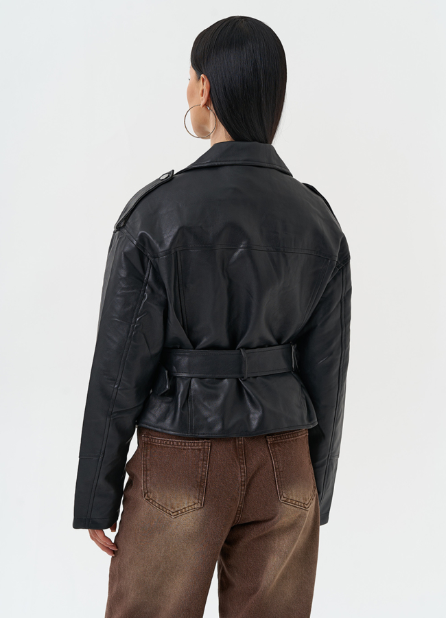 Куртка косуха из эко кожи черного цвета модель № 30305 в рассрочку