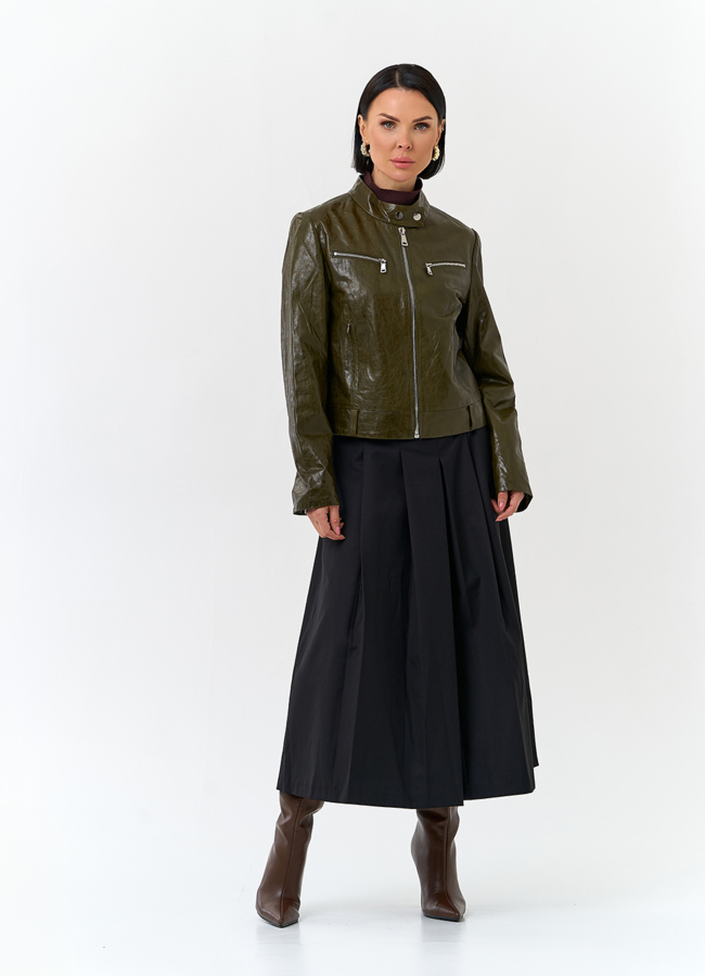 Женская куртка из натуральной кожи зеленого цвета модель № 32728 в кредит