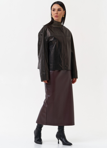 Женская кожаная куртка без воротника