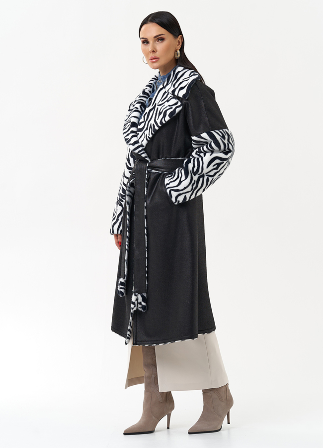 Двухстороннее пальто из эко замши с английским воротником модель № 29978 в рассрочку