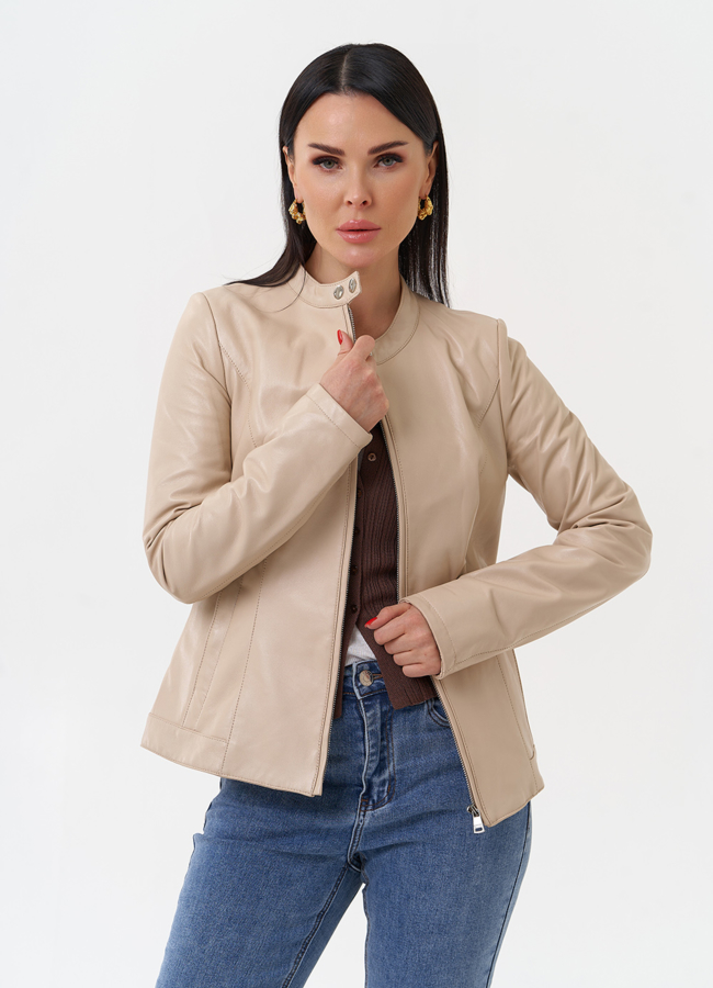 Светлая кожаная куртка модель № 75140 универмаг малина