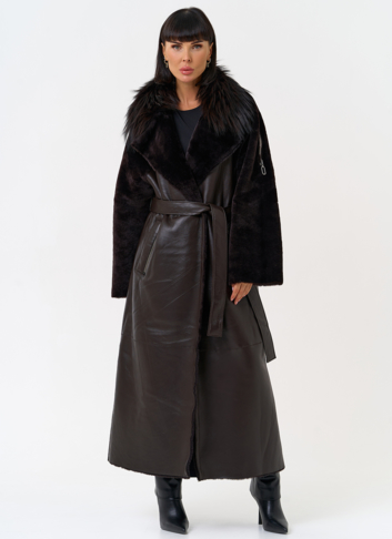 Женская натуральная дубленка с воротником из меха лисы