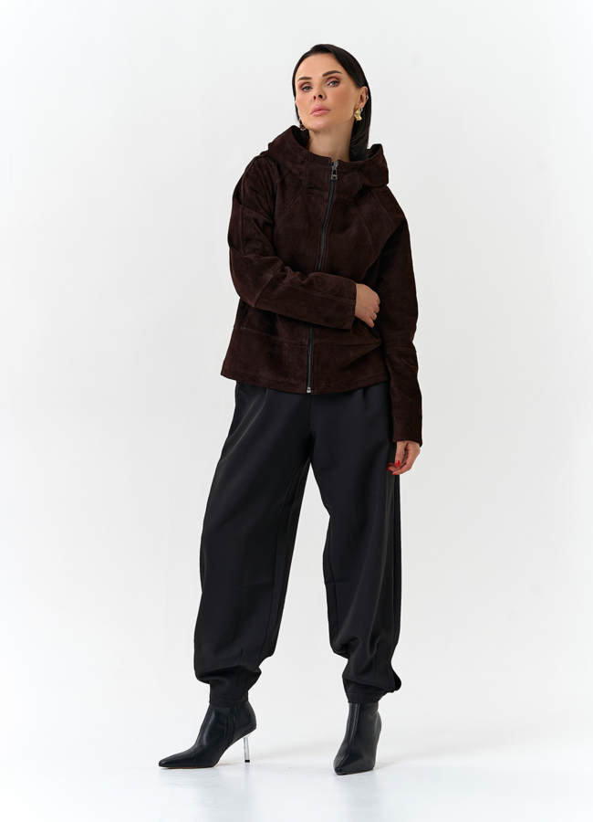 фото Женская куртка из натуральной замши с капюшоном модель № 32674