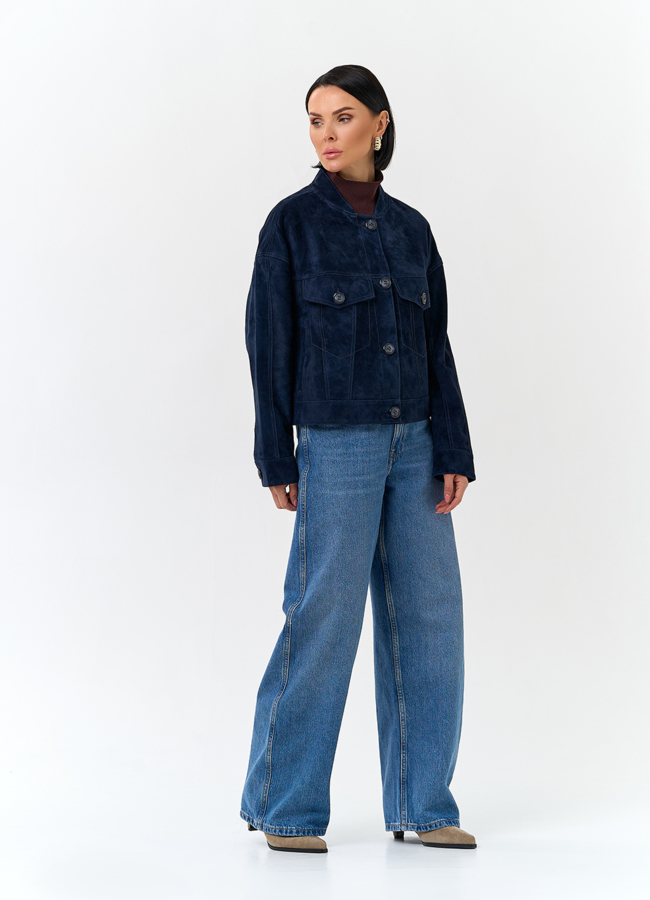 Женская куртка из натуральной замши синего цвета модель № 32730 в кредит