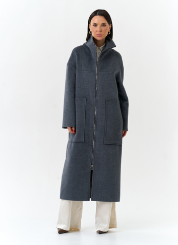 Женское длинное пальто с воротником стойкой
