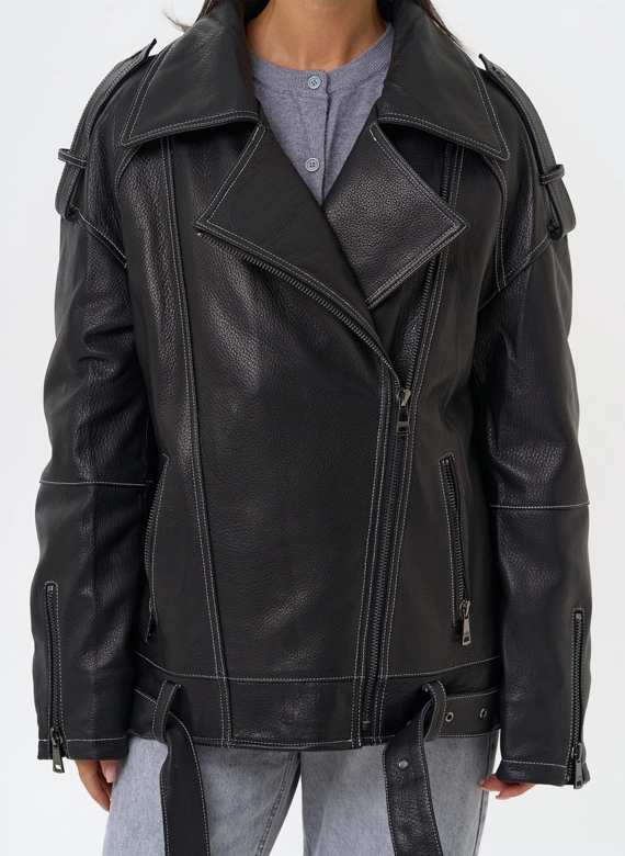 Куртка из натуральной кожи с капюшоном