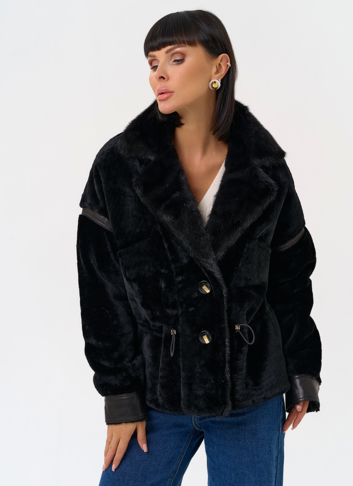 Женская короткая дубленка с английским воротником из меха норки