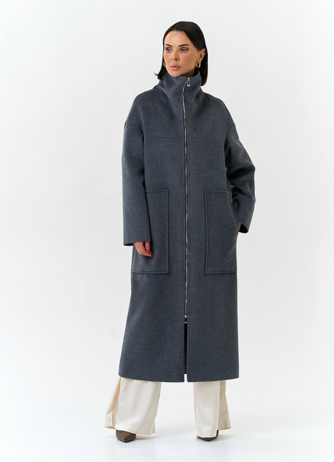 Женское длинное пальто с воротником стойкой модель № 32573 универмаг малина