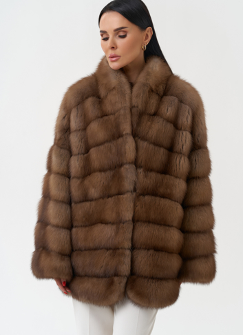 Шуба из куницы с воротником шаль