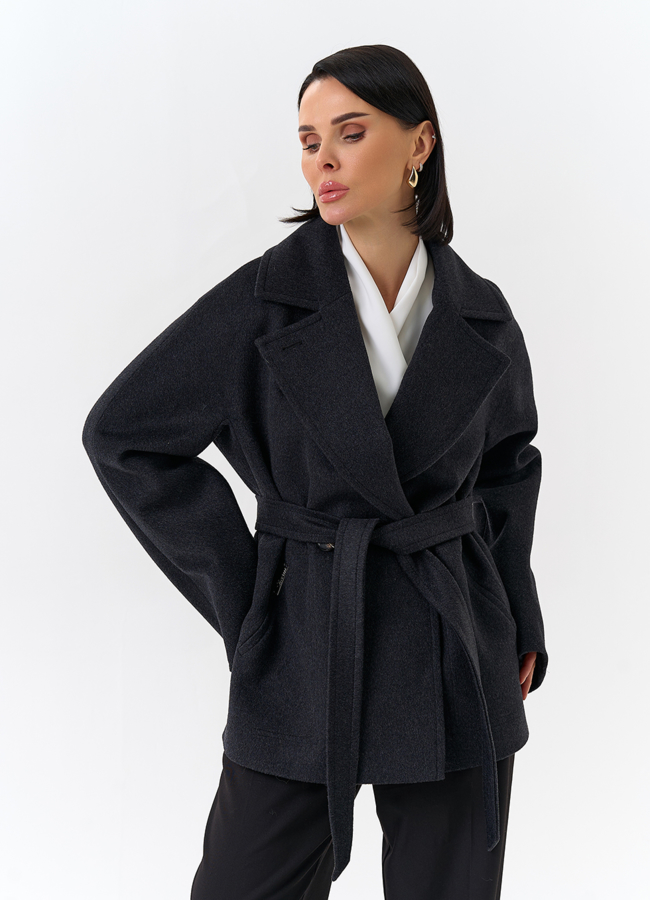 Женское укороченное пальто с английским воротником модель № 32512 меха малина