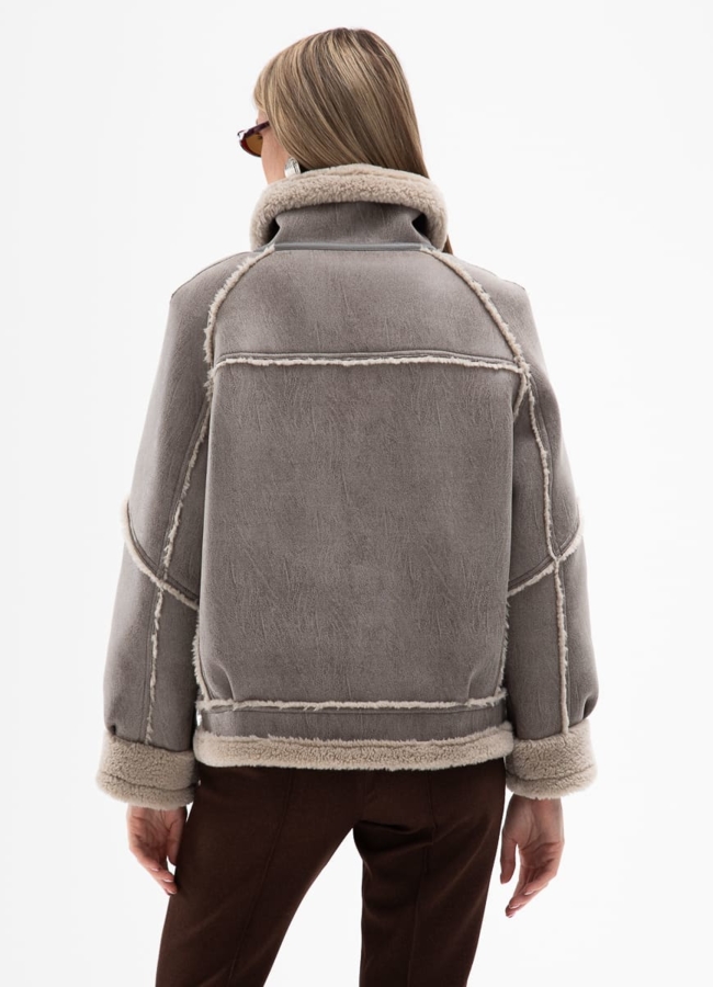 фото Женская короткая дубленка из эко кожи  модель № 31867