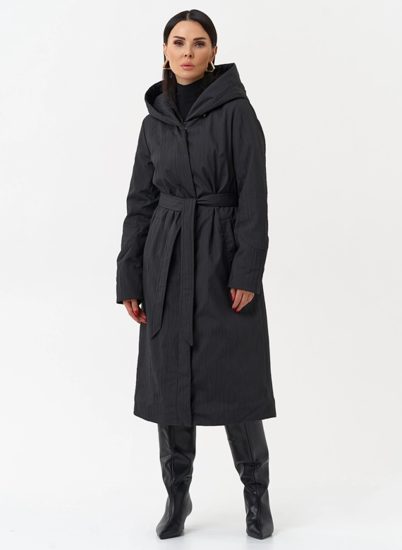 Пальто женское утепленное с эффектом жатой ткани фото