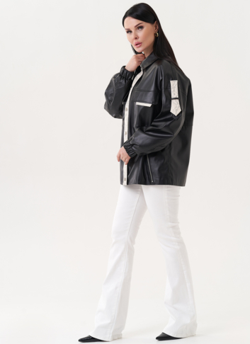 Куртка-рубашка из эко кожи с контрастными вставками