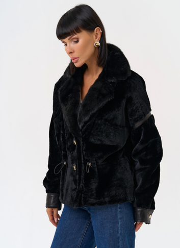 Женская короткая дубленка с английским воротником из меха норки