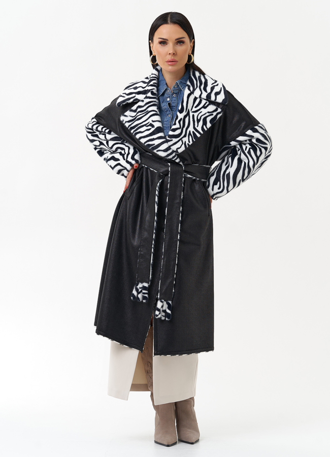 Двухстороннее пальто из эко замши с английским воротником модель № 29978 универмаг малина