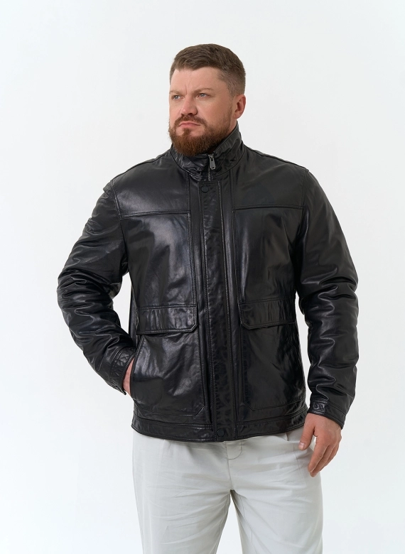 Мужская утепленная куртка из натуральной кожи фото