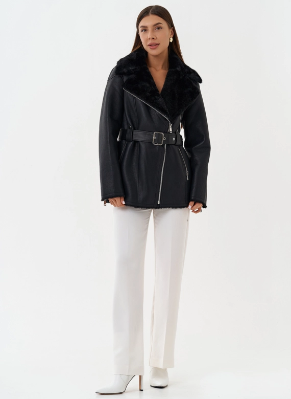 Эко дубленка с английским воротником