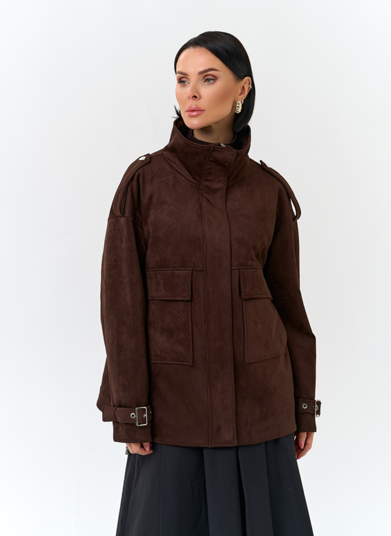 Женская куртка из эко замши с отделкой из эко меха