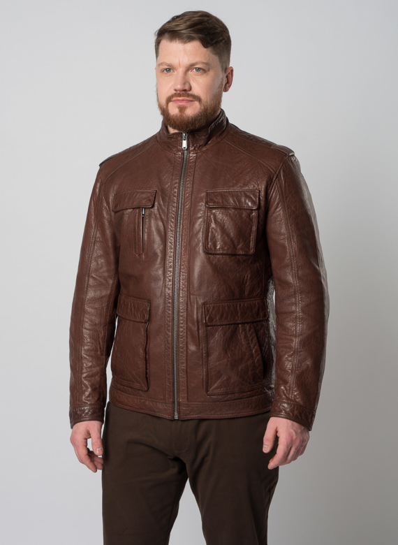 Мужская кожаная куртка коричневого цвета