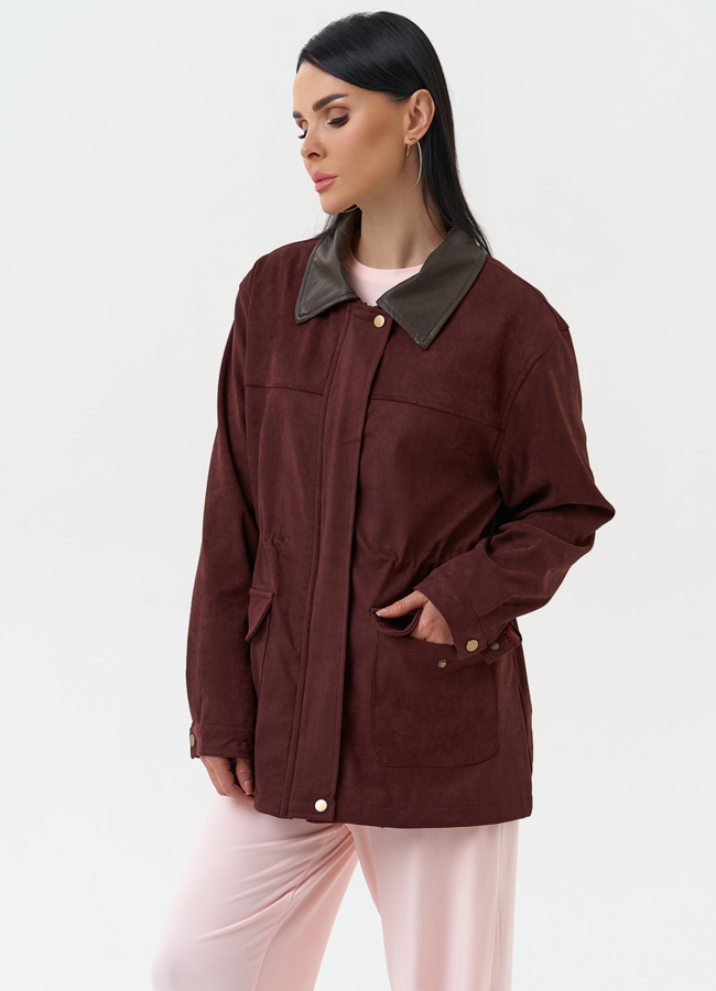 Женская парка из эко замши бордового цвета модель № 30375 универмаг малина