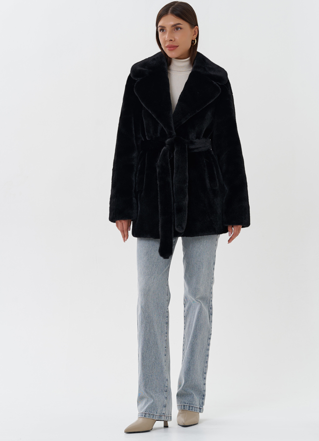 Куртка из эко меха с капюшоном модель № 27748 универмаг малина