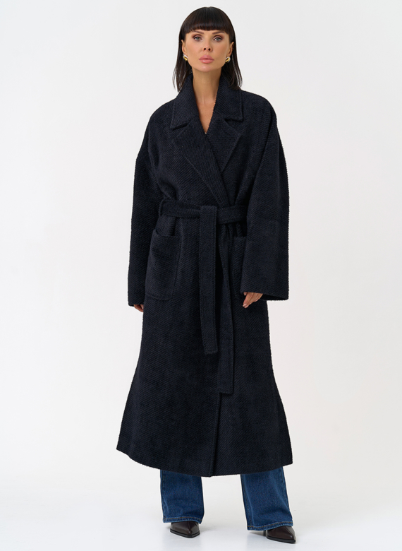 Женское длинное пальто в темно-синем цвете