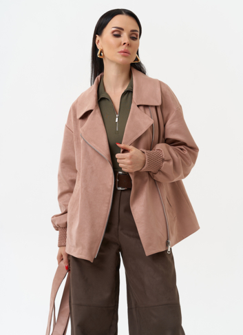 Женская куртка из эко замши с поясом