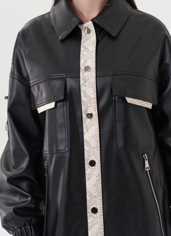 Куртка-рубашка из эко кожи с контрастными вставками