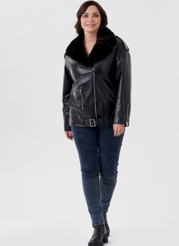 Куртка-косуха из эко кожи на утеплителе с натуральным мутоном