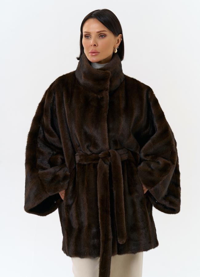 Женская шуба из эко меха с воротником стойкой модель № 31980 универмаг малина