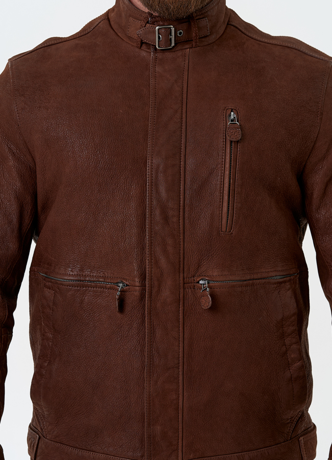 Мужская куртка из натуральной кожи коричневого цвета модель № 32746 универмаг малина