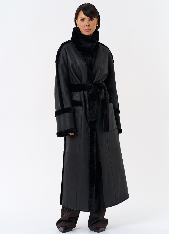 Женская двухсторонняя дубленка с воротником стойкой модель № 31914 в кредит